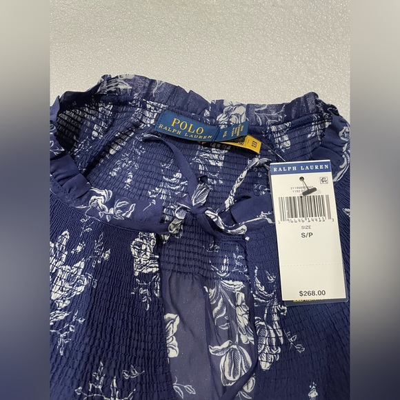 Ralph Lauren Top Womens Small Petite Navy Multicolor Paisley Floral Blouse $268 - Picture 8 of 10